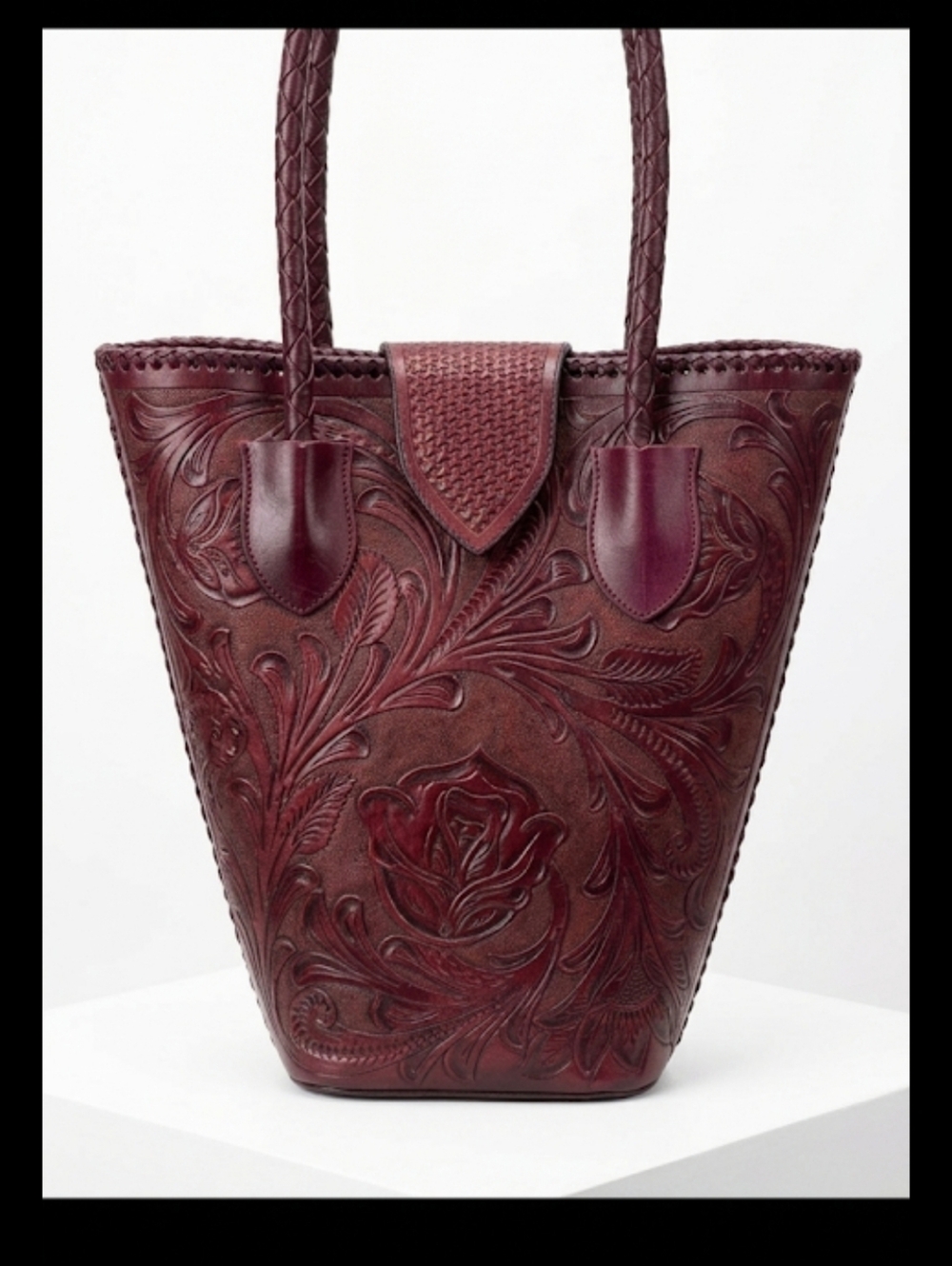 Alexandro Yeo Elegant Burgundy Embossed Tote Bag